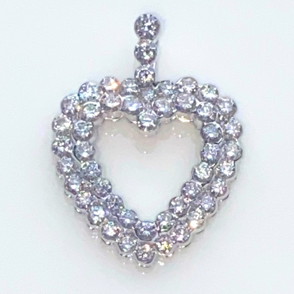18k Solid White Gold Diamond Heart Pendant